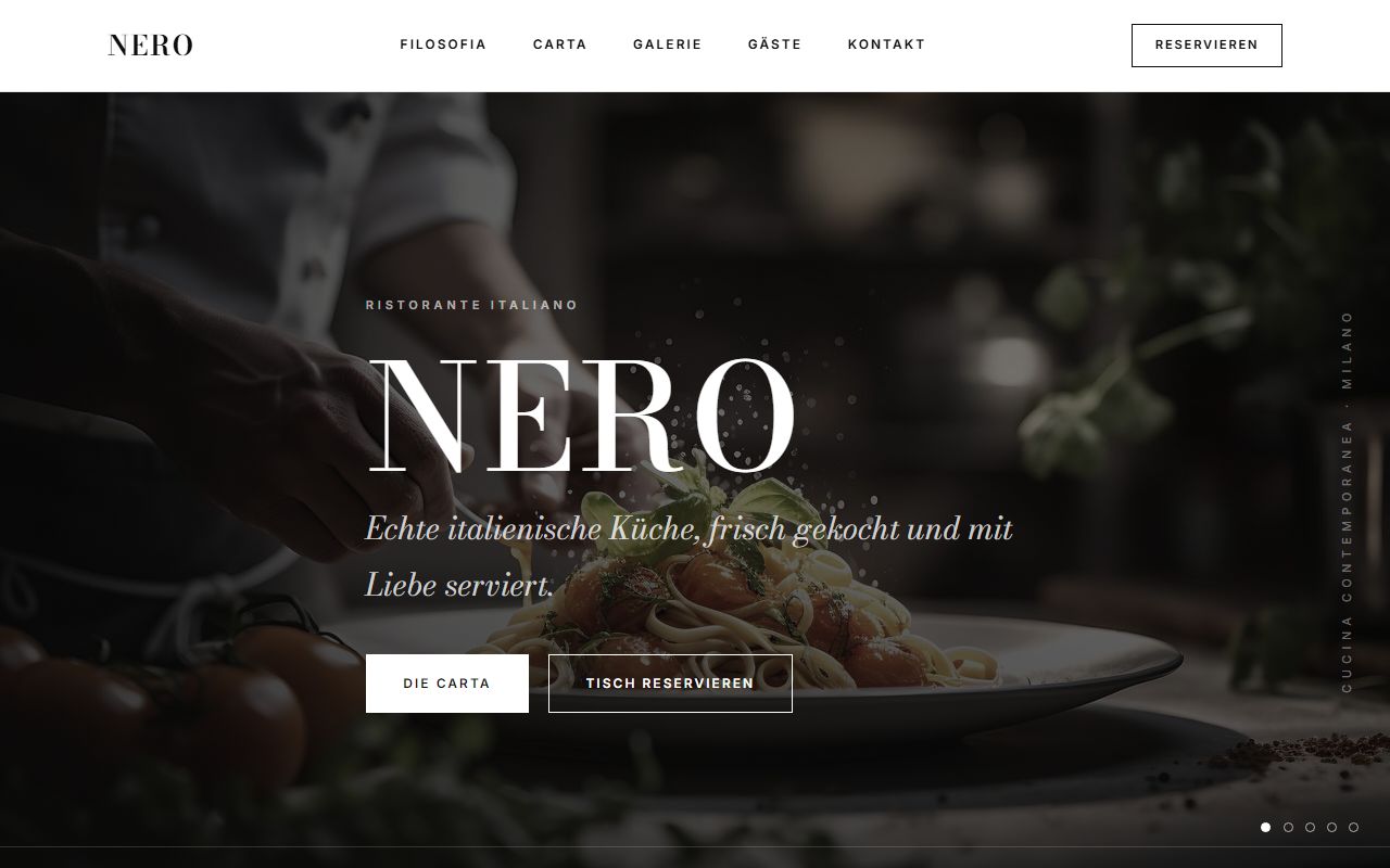Beispiel einer Restaurant-Webseite mit Reservierung in Schwarz-Weiß
