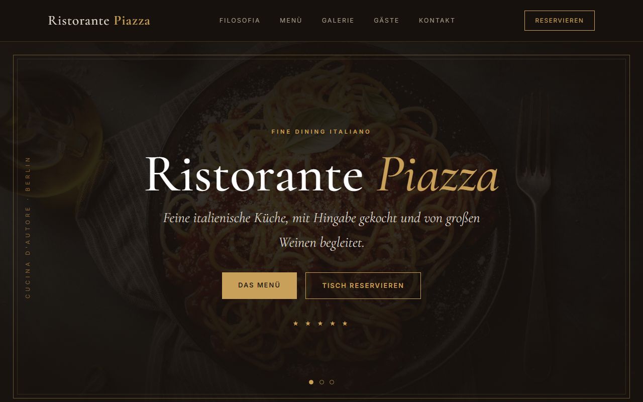 Beispiel einer Restaurant-Webseite mit Online-Reservierung in Braun und Gold