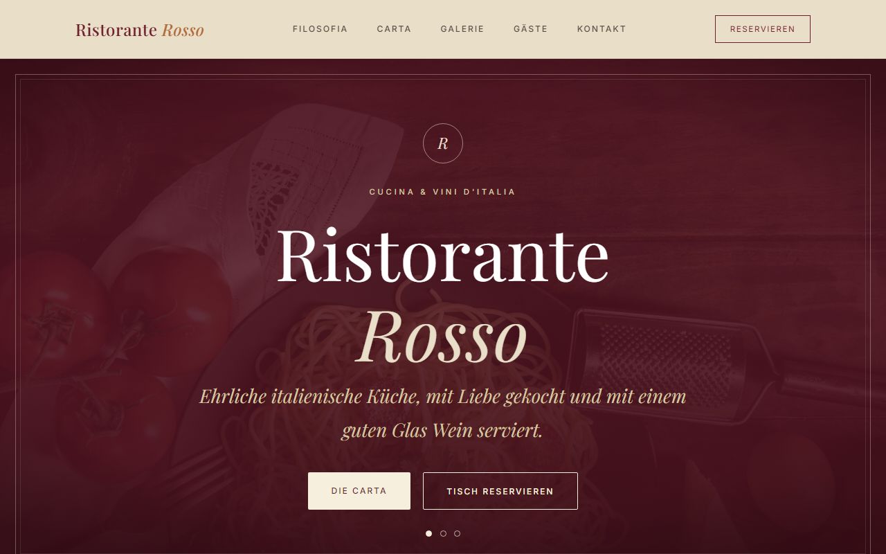 Beispiel einer Restaurant-Webseite mit Tischreservierung in Weinrot